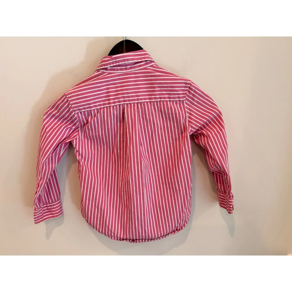 Ralph Lauren Kids Pink White Striped Button Down Shirt Cotton Size 4T Pony Logo